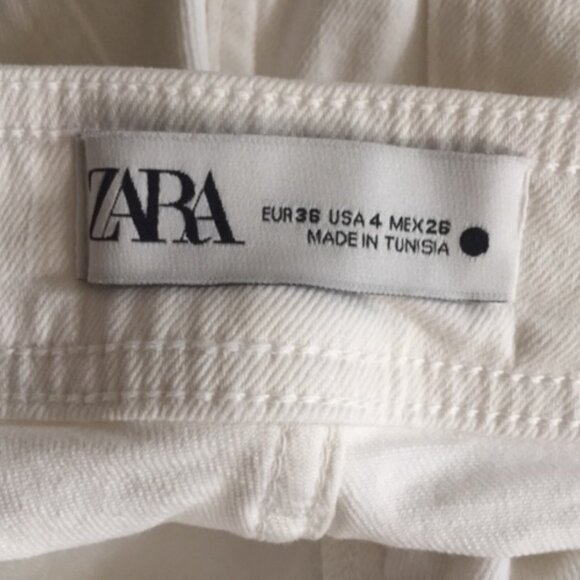 ZARA White High Rise Button Fly Straight Leg Jeans Frayed Hem. Size 4 - Picture 5 of 6